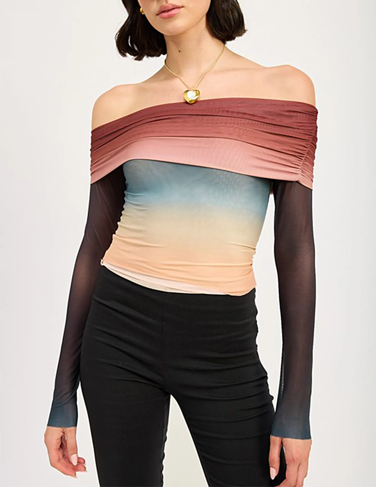 Selma Ombre Mesh Off-Shoulder Top