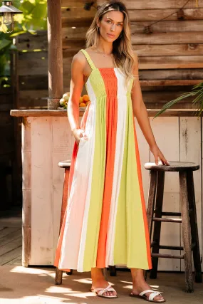 Shirred High Waist Fit and Flare Maxi Dress