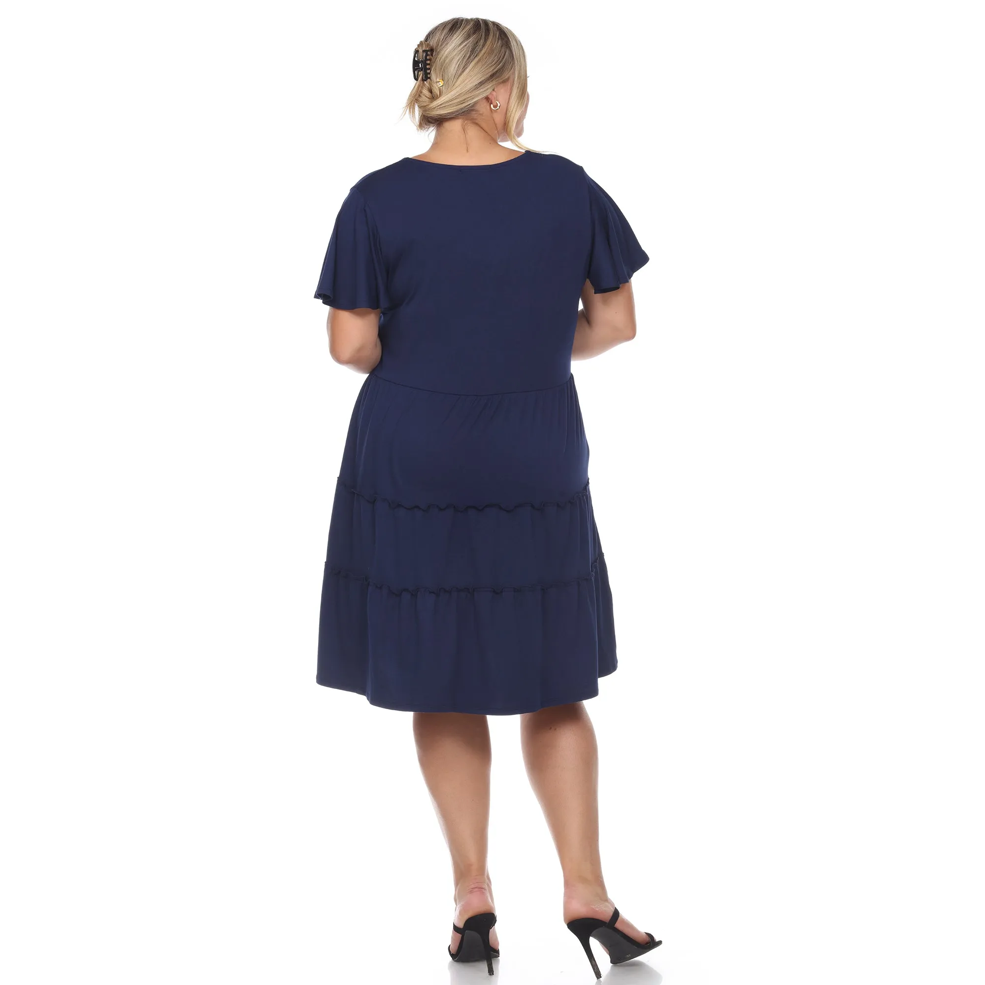 Short Sleeve V-neck Tiered Midi Dress - Plus