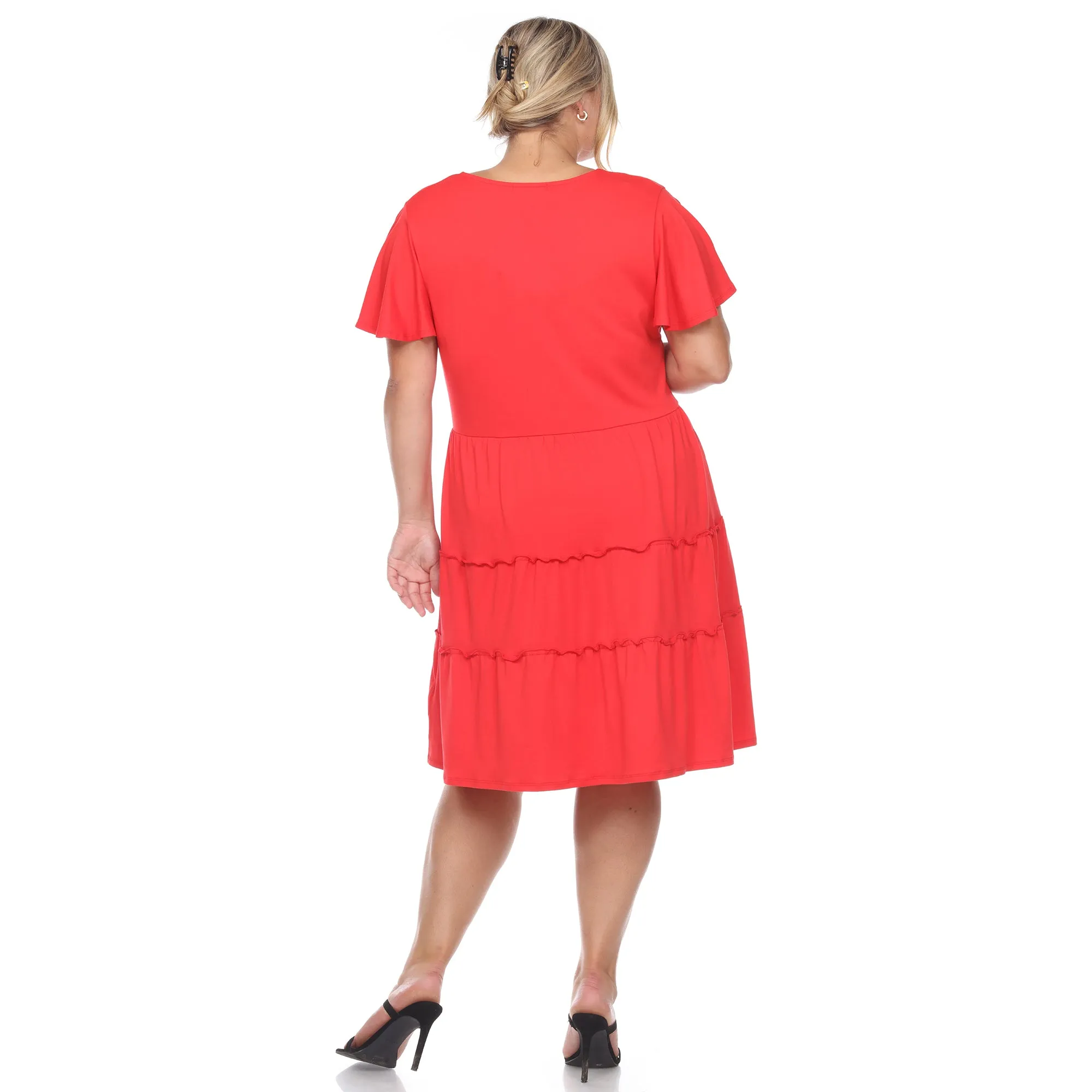 Short Sleeve V-neck Tiered Midi Dress - Plus