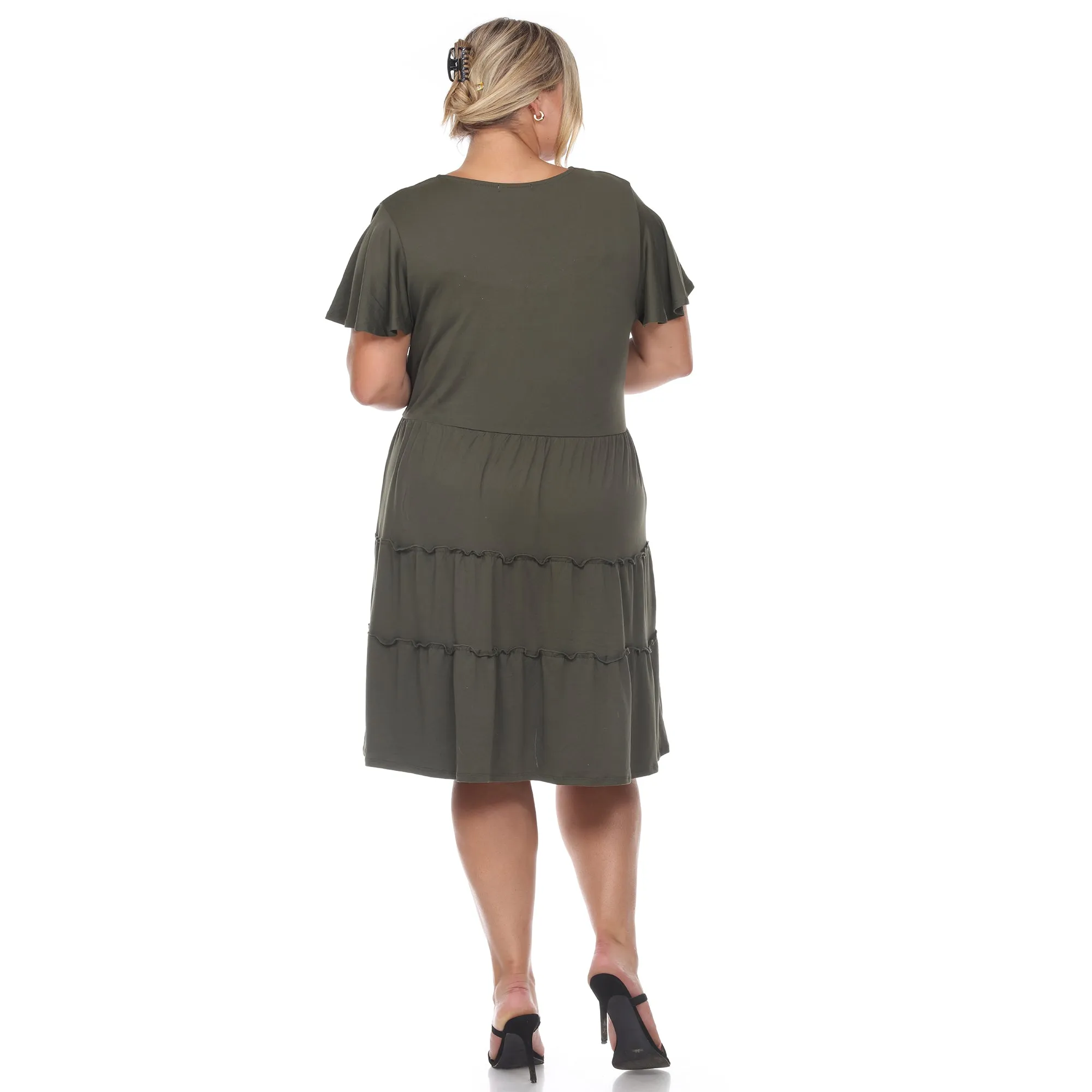 Short Sleeve V-neck Tiered Midi Dress - Plus