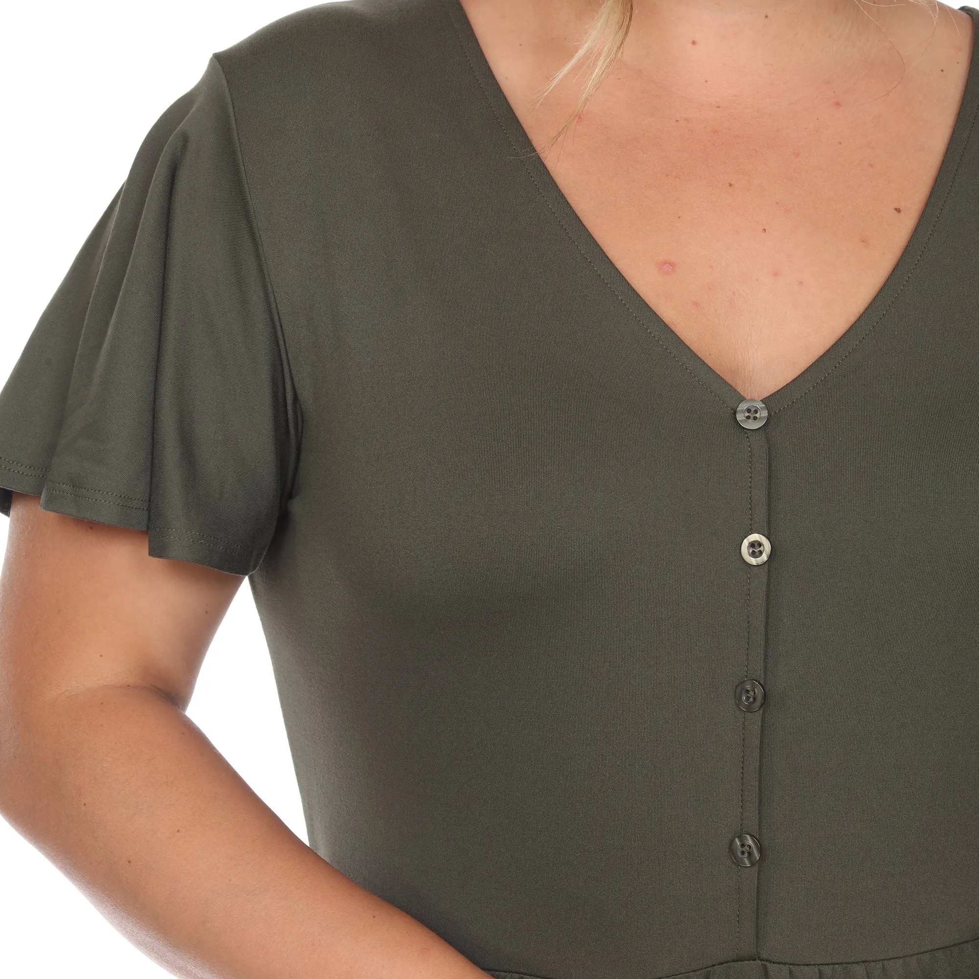 Short Sleeve V-neck Tiered Midi Dress - Plus