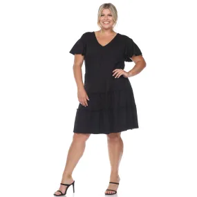Short Sleeve V-neck Tiered Midi Dress - Plus