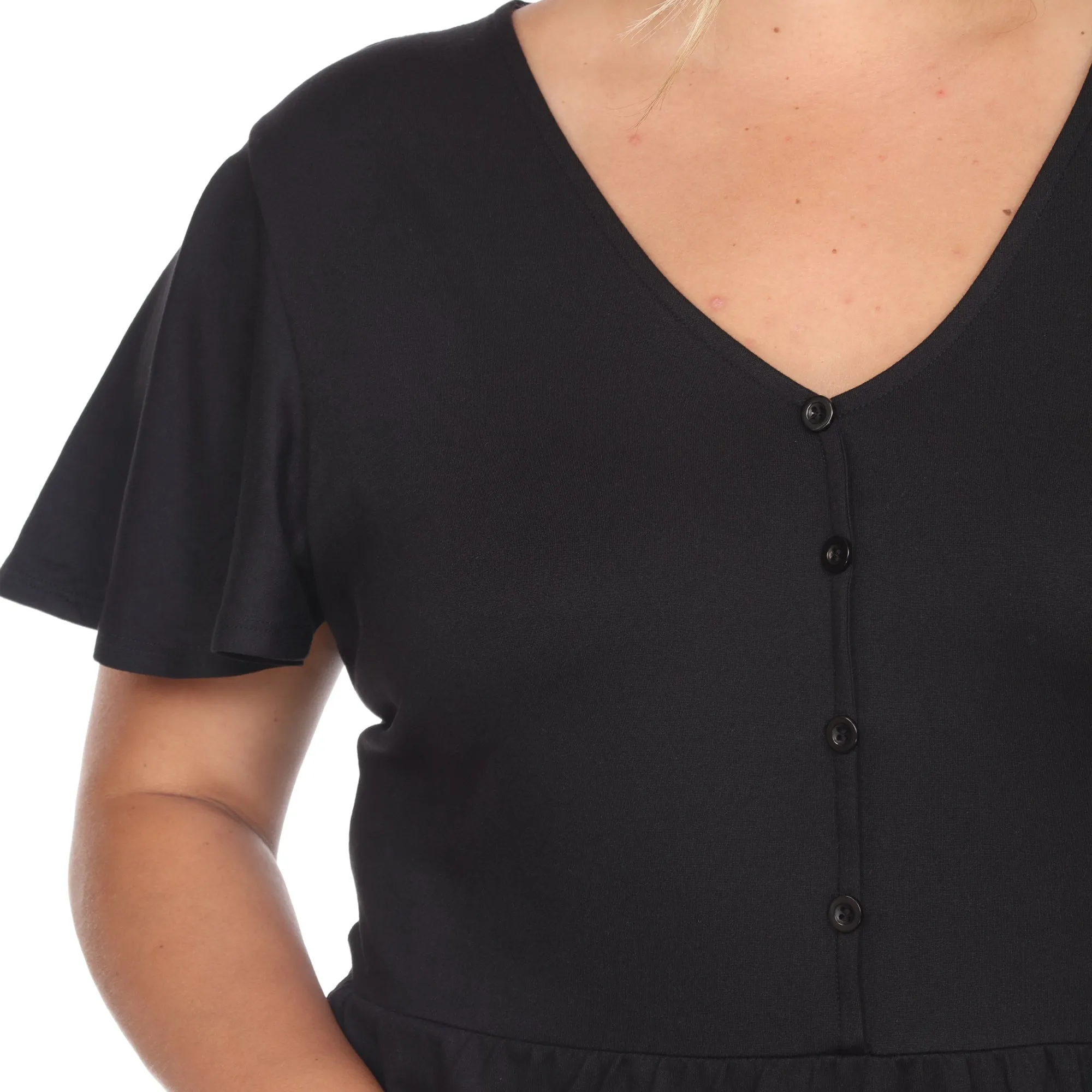 Short Sleeve V-neck Tiered Midi Dress - Plus