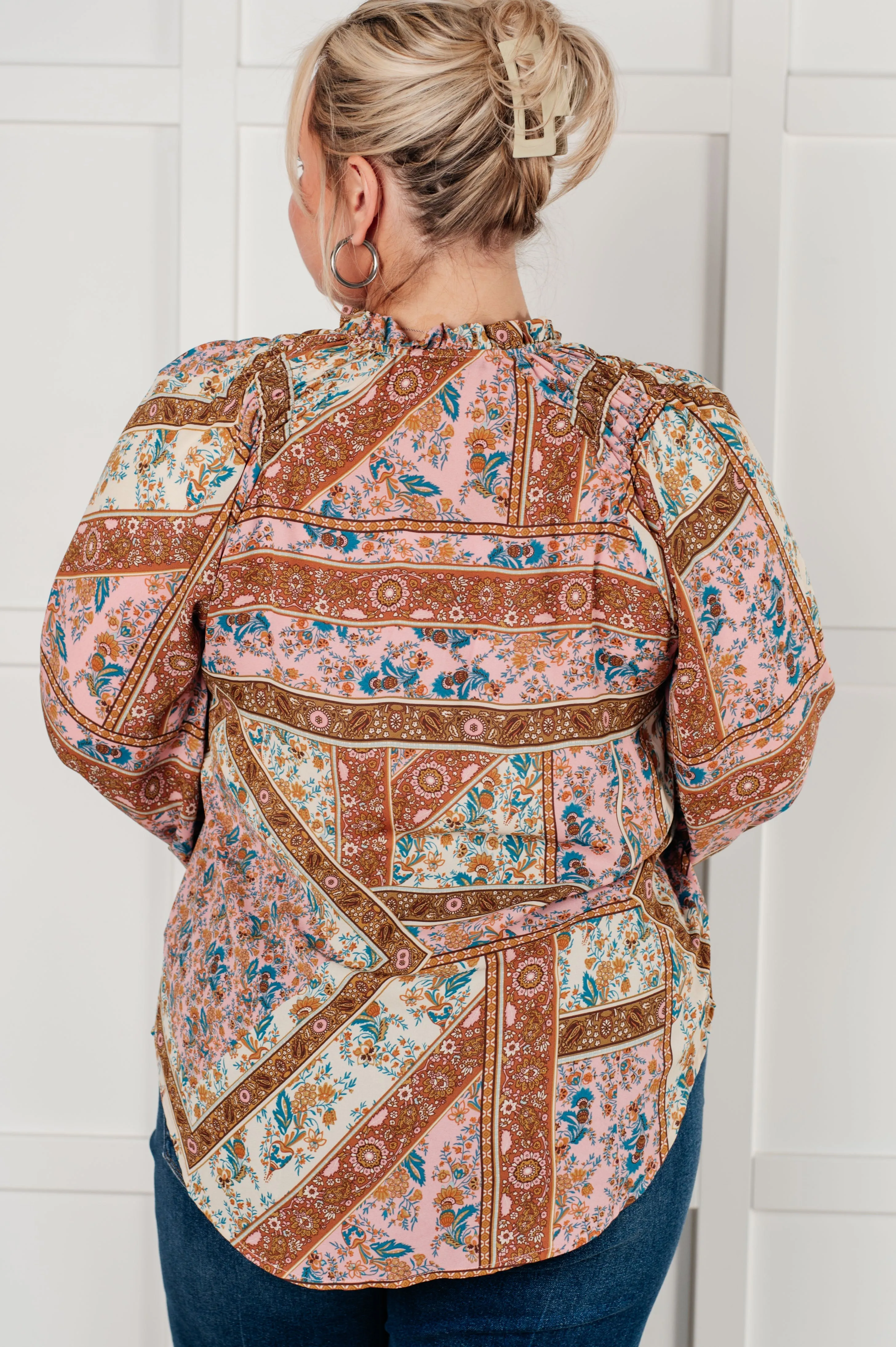 Show and Tell Mixed Print Peasant Blouse - 12/10