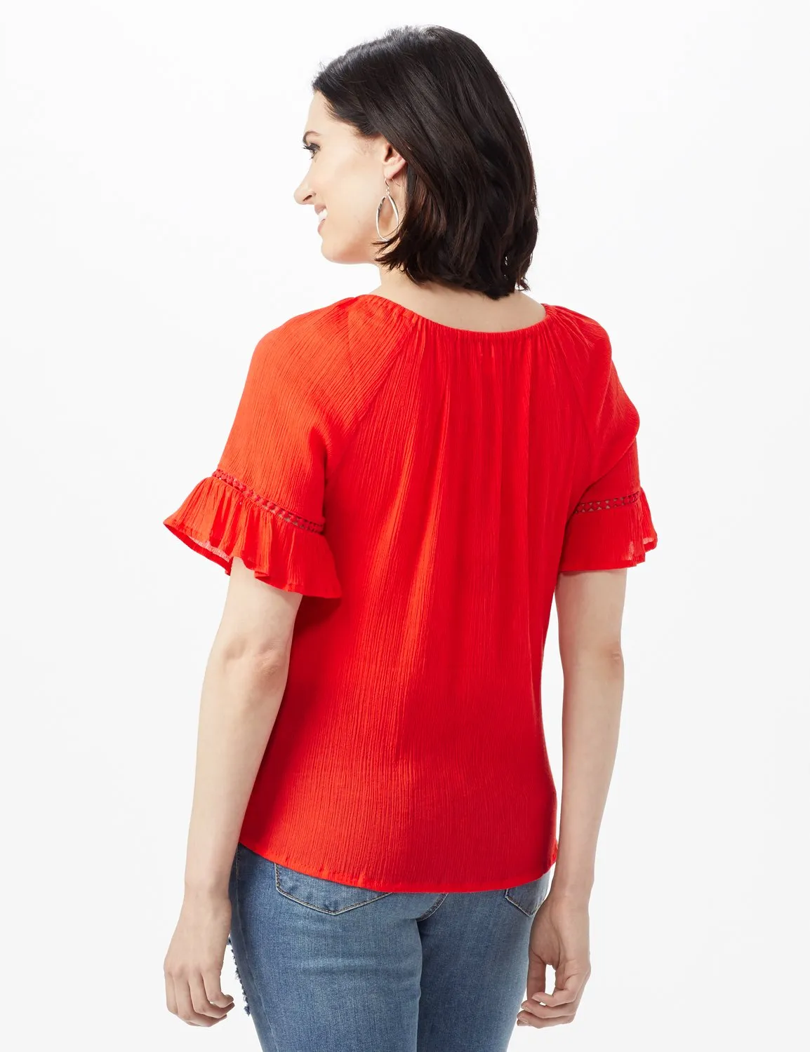 Smocked Crinkle Peasant Top - Petite
