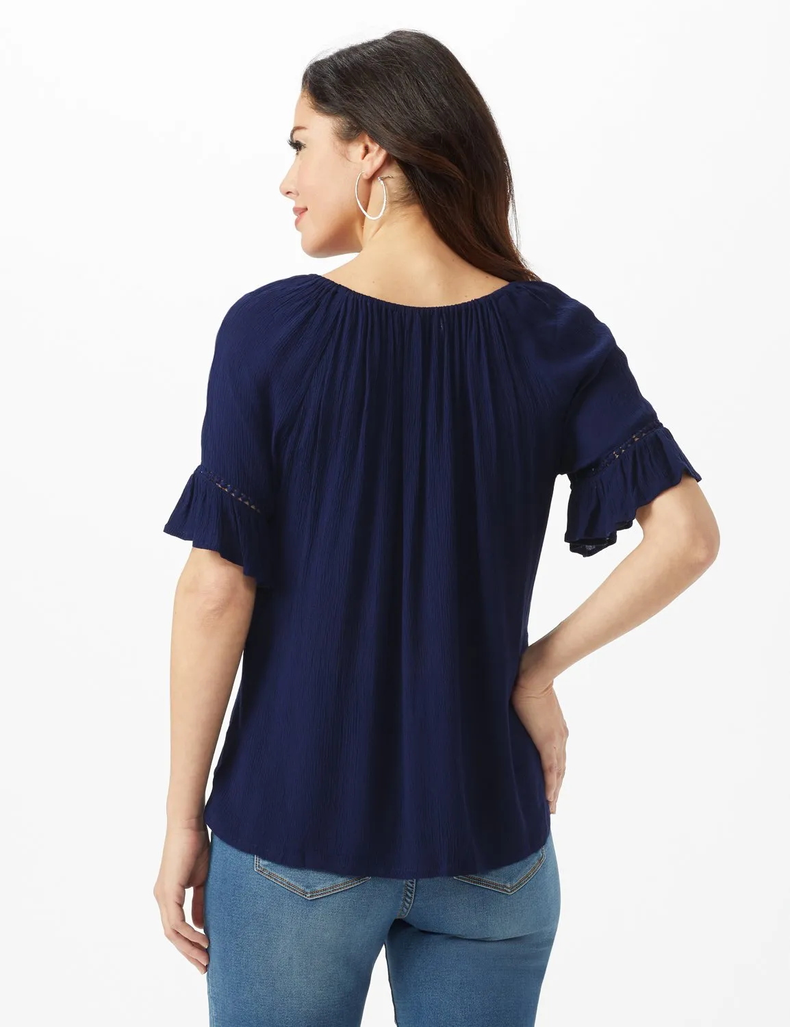 Smocked Crinkle Peasant Top-Petite
