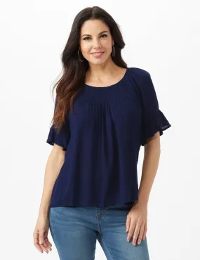 Smocked Crinkle Peasant Top-Petite