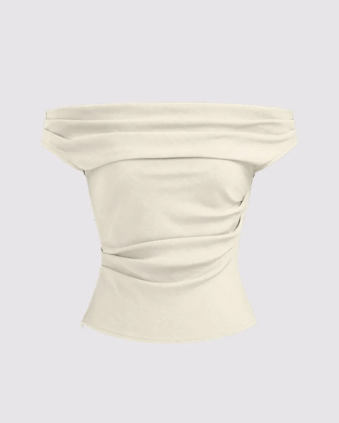 Solid Color Off-Shoulder Ruched Off White Top