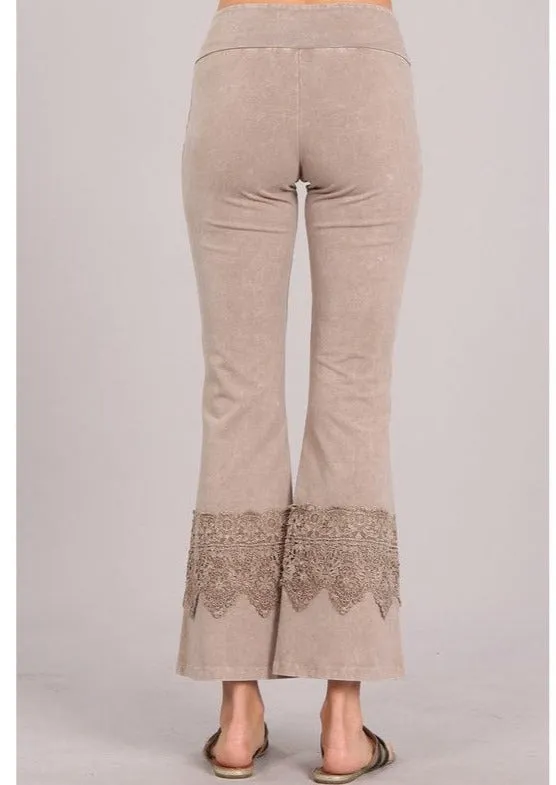 Stand Out Cropped Flare Pants with Crochet Detail Made in USA
