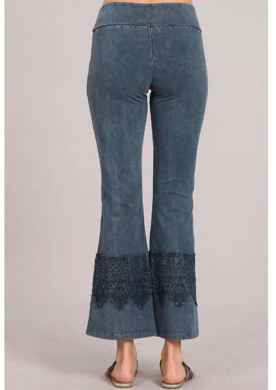 Stand Out Cropped Flare Pants with Crochet Detail Made in USA