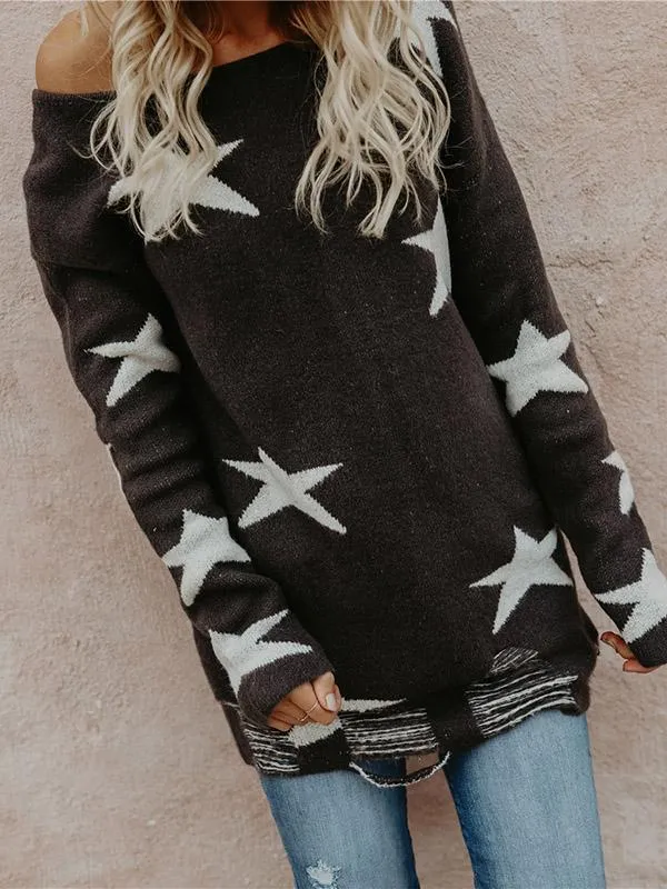 TastyHottie - Romantic Printed Off-the-shoulder Sweater Tops