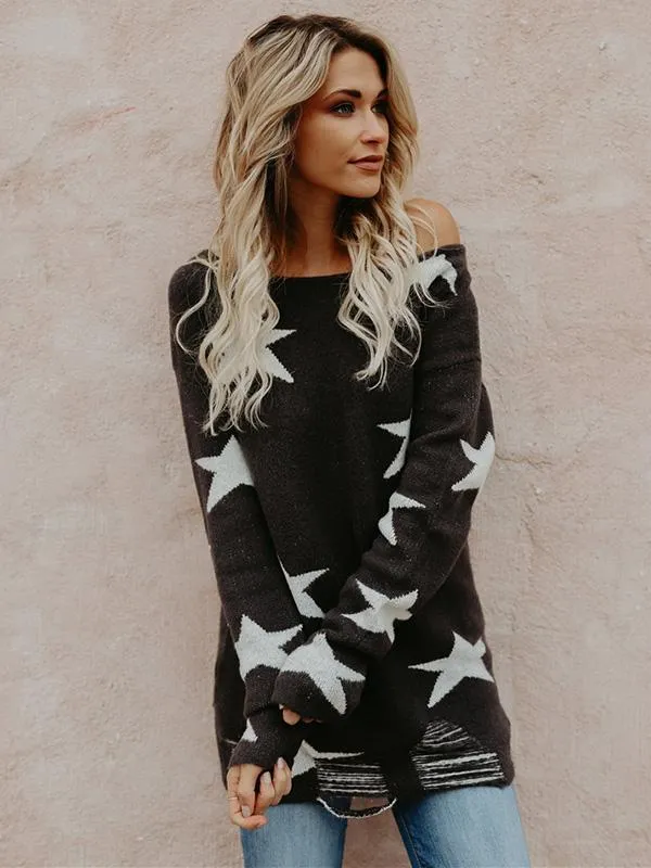 TastyHottie - Romantic Printed Off-the-shoulder Sweater Tops