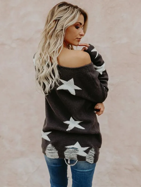 TastyHottie - Romantic Printed Off-the-shoulder Sweater Tops