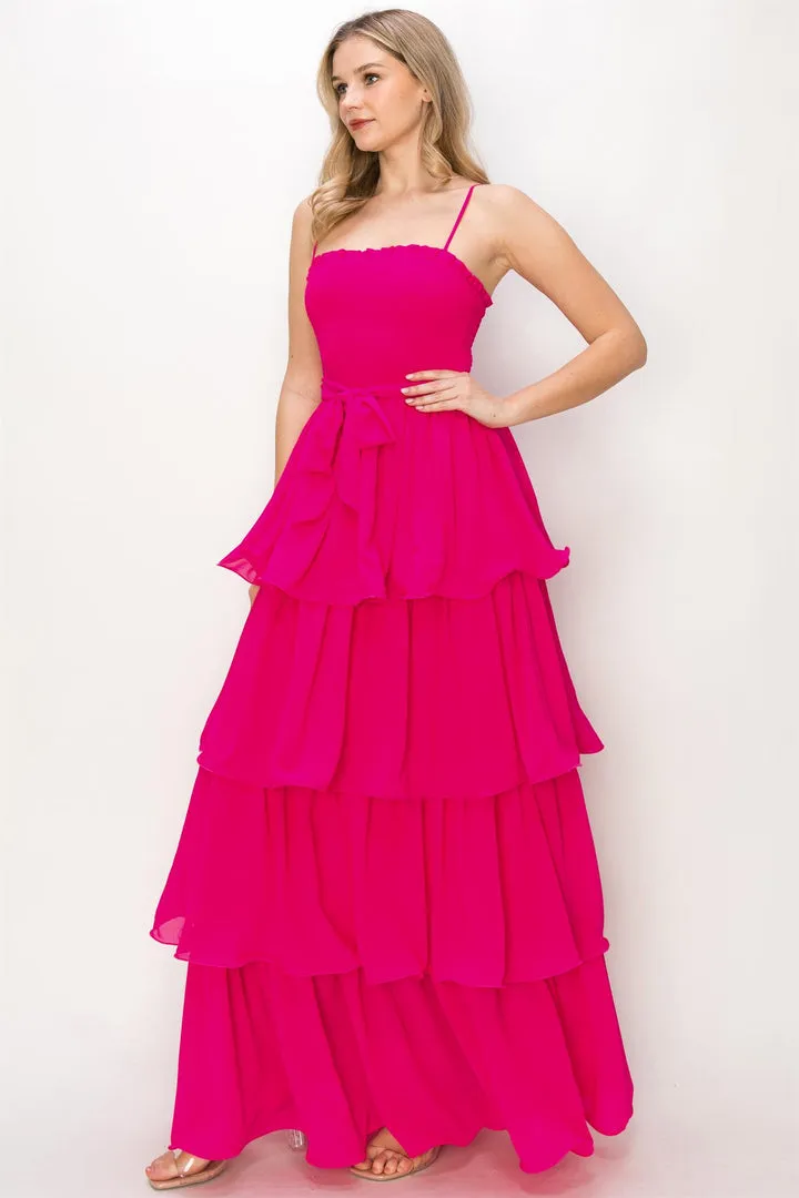 TIERED RUFFLE SLEEVELESS MAXI DRESS