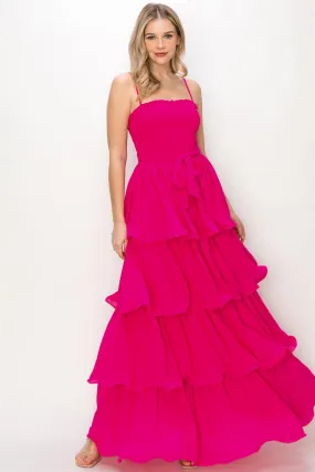 TIERED RUFFLE SLEEVELESS MAXI DRESS