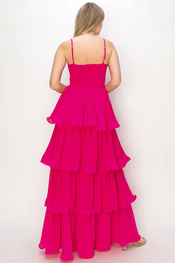 TIERED RUFFLE SLEEVELESS MAXI DRESS