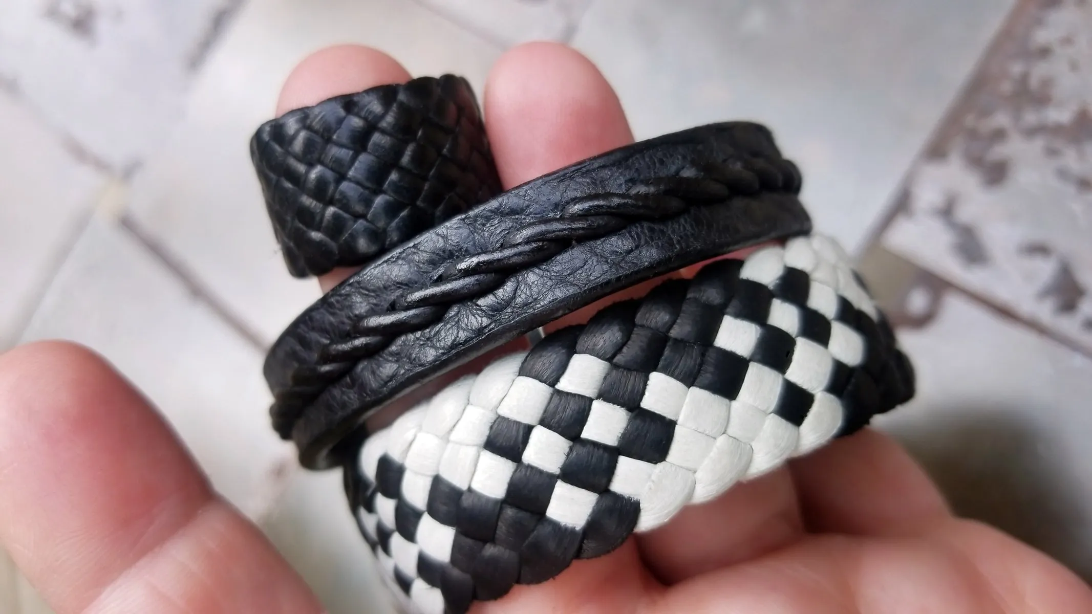 Tyrese Leather Bracelet, Stair-Step Twist Braided Leather Clasp Bracelet - SS1125