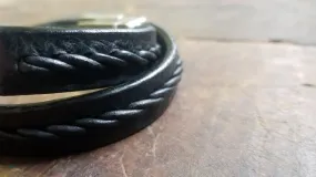 Tyrese Leather Bracelet, Stair-Step Twist Braided Leather Clasp Bracelet - SS1125