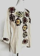 Updated Peasant Blouse. Authentic Hand Embroidered Mexican Cotton Blouses