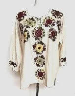 Updated Peasant Blouse. Authentic Hand Embroidered Mexican Cotton Blouses
