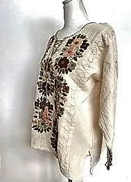 Updated Peasant Blouse. Authentic Hand Embroidered Mexican Cotton Blouses