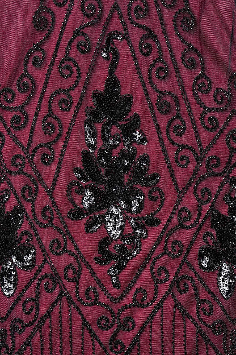 US STOCK Vintage Black and Red Unique 1920s Art Deco Fringed Sequin Dress 20s Flapper Gatsby Dress