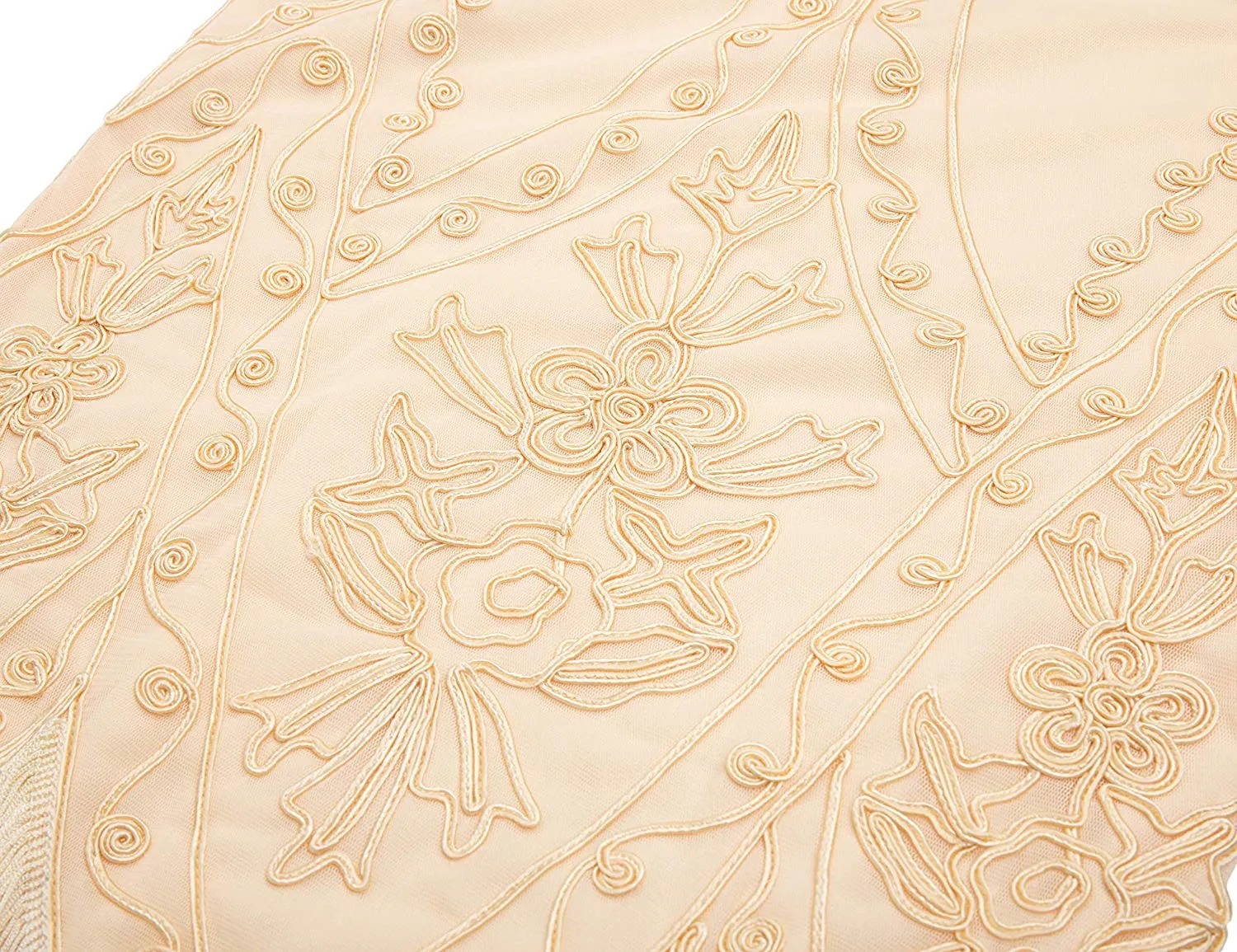 US STOCK Vintage Cream 1920s Unique Flapper Dress Roaring 20s Great Gatsby Fringed  Dress
