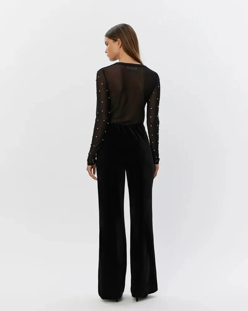 Velvet Wide Legged Trousers in Black