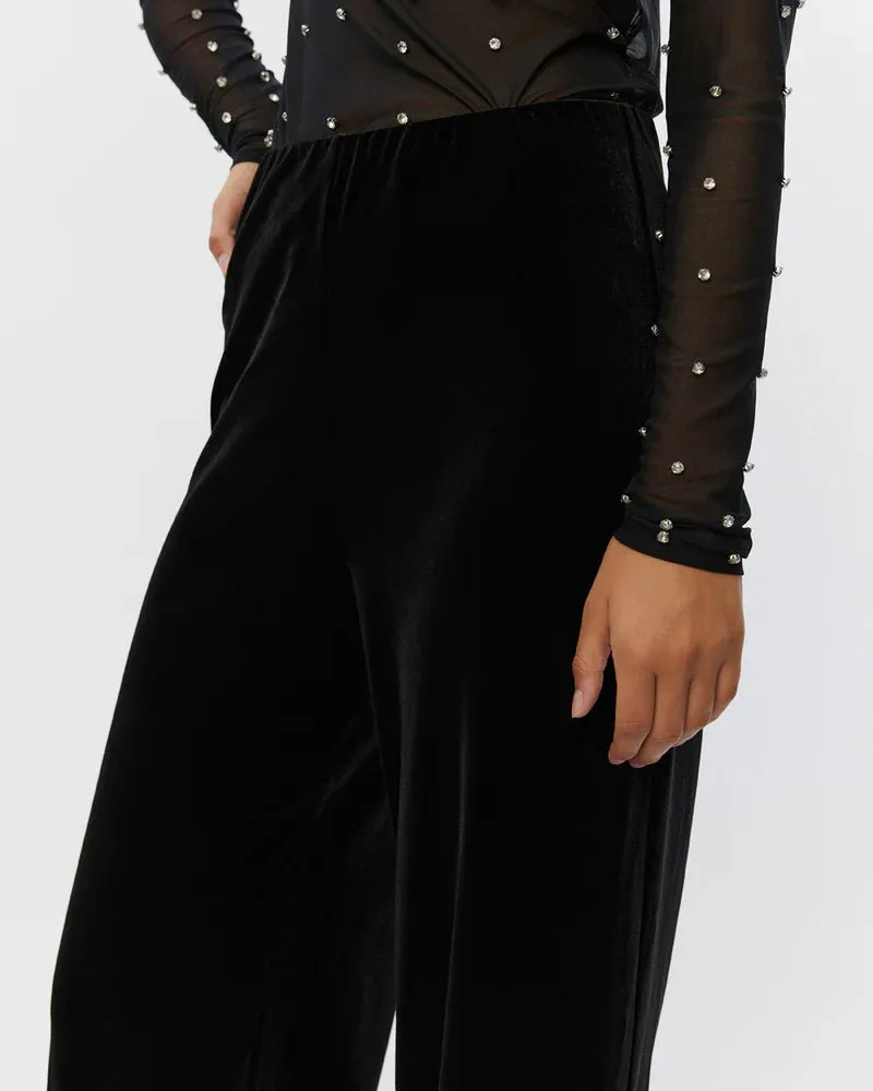 Velvet Wide Legged Trousers in Black