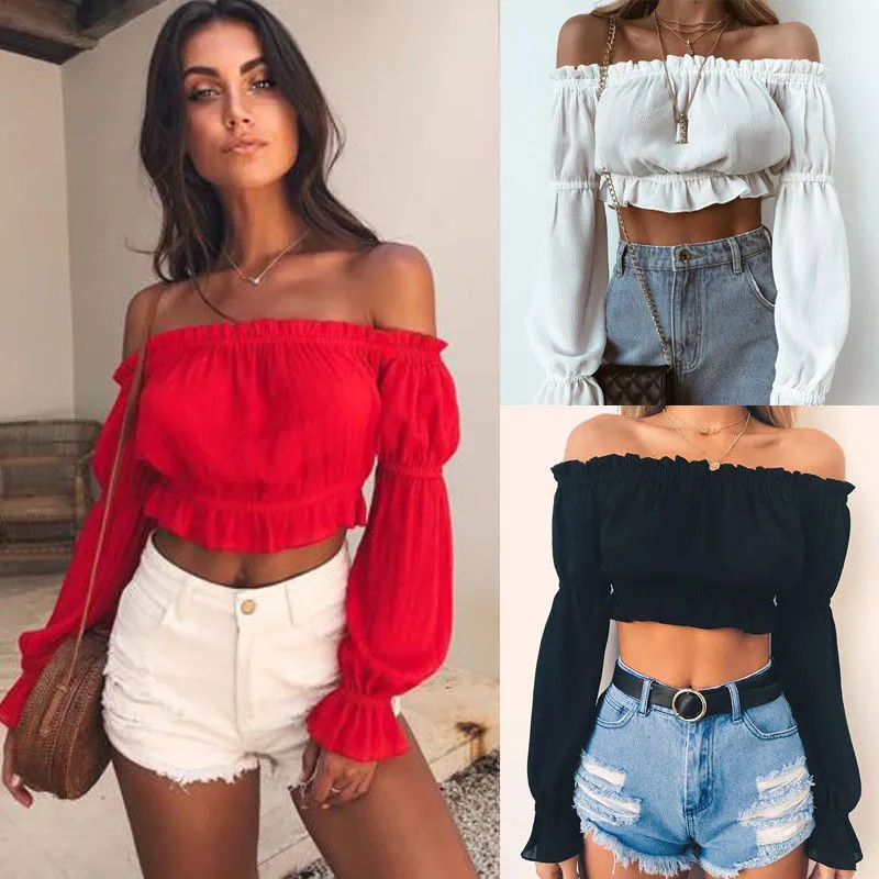 VenusFox Casual Summer Off-shoulder Crop Tops
