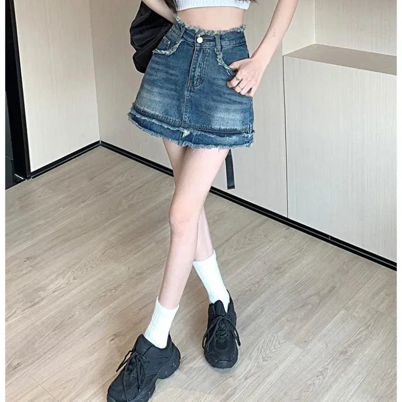 Vintage Denim Sexy A-line Patchwork Retro Skirt