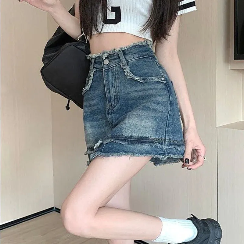 Vintage Denim Sexy A-line Patchwork Retro Skirt