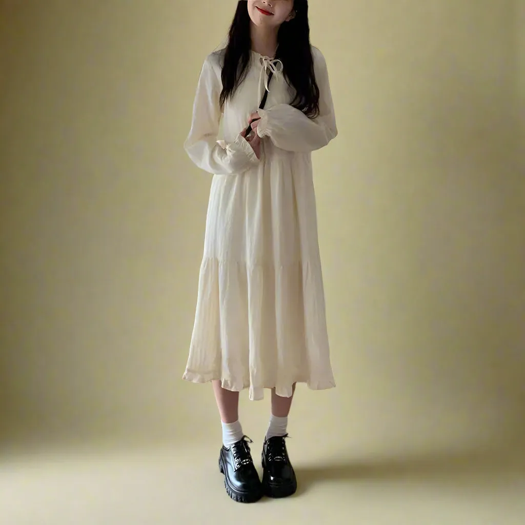 Vintage Ruffle Trim Pleated Peasant Dress