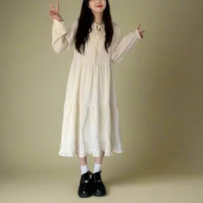 Vintage Ruffle Trim Pleated Peasant Dress