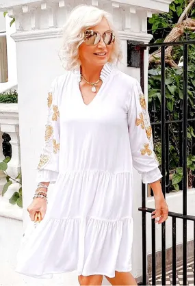 White Knee Length Cotton Dress
