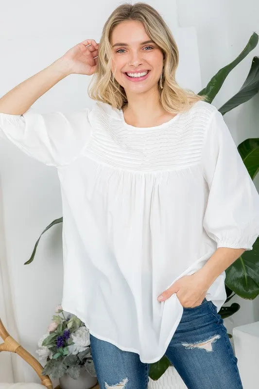 White Pinktuck Detail Tunic Blouses Top
